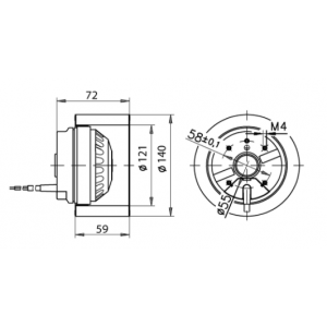 Måttskiss för Nibe Fighter 100P CU 089323 fläktmotor – exakta dimensioner för smidig installation.